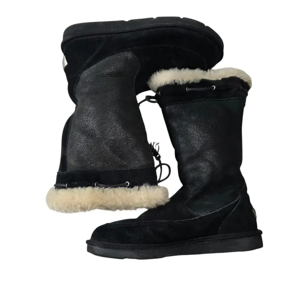 UGG AUSTRALIA 5123 Black Suburb Suede Leather Sheepskin Winter Boots Size 9